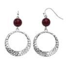 Red Nickel Free Hammered Hoop Drop Earrings, Women's