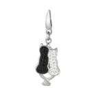 Sterling Silver Crystal Two Cats Charm, Women's, Black