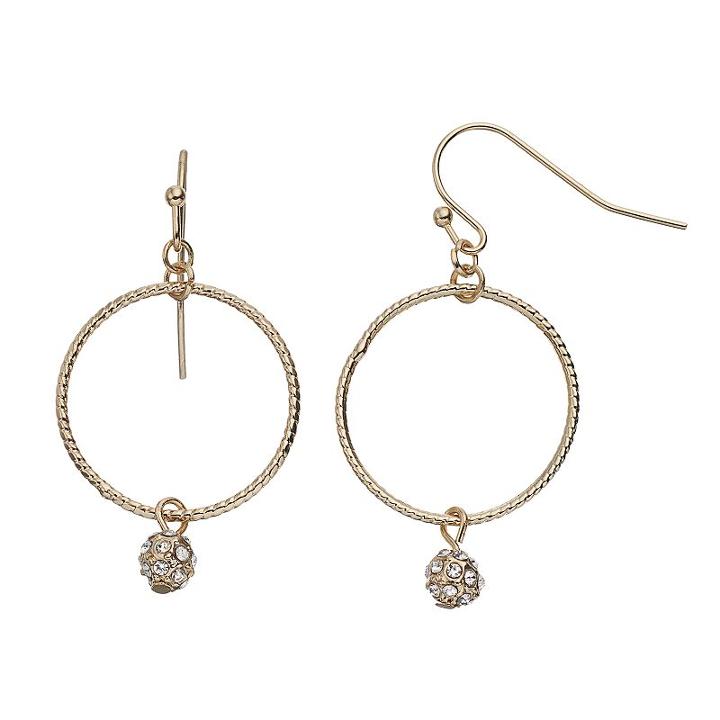 Lc Lauren Conrad Fireball Textured Drop Hoop Earrings, Women's, Gold