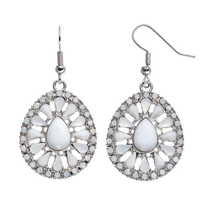 White Cabochon Teardrop Earrings, Women's