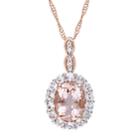 14k Rose Gold Morganite, White Topaz & Diamond Accent Halo Pendant, Women's, Size: 17, Pink