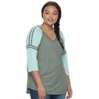 Juniors' Plus Size So&reg; Striped Burnout Raglan Tee, Teens, Size: 1xl, Dark Green