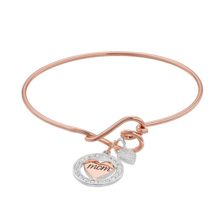 Silver Expressions By Larocks Two Tone Crystal Mom Bangle Bracelet, Women's, White