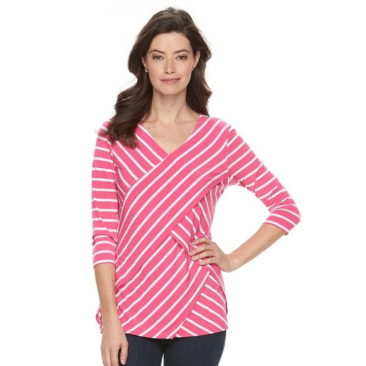 Women's Croft & Barrow&reg; Pieced Tiered V-neck Tee, Size: Medium, Med Pink