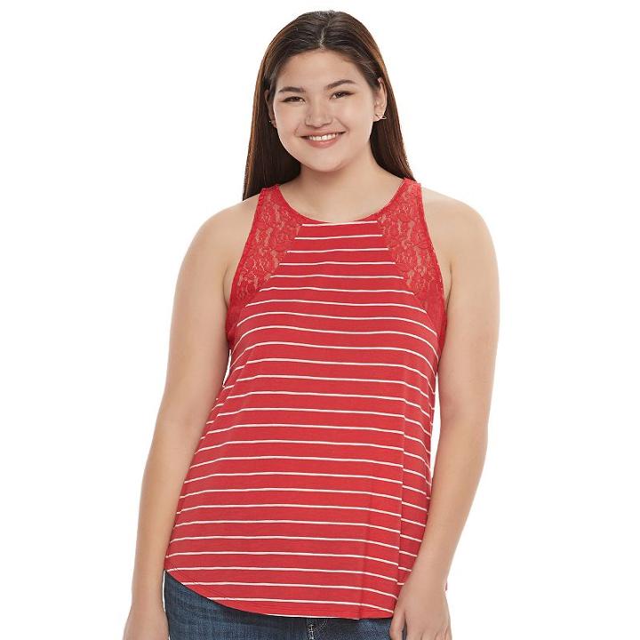 Juniors' Plus Size So&reg; Lace Trim Split-back Tank, Teens, Size: 1xl, Med Red