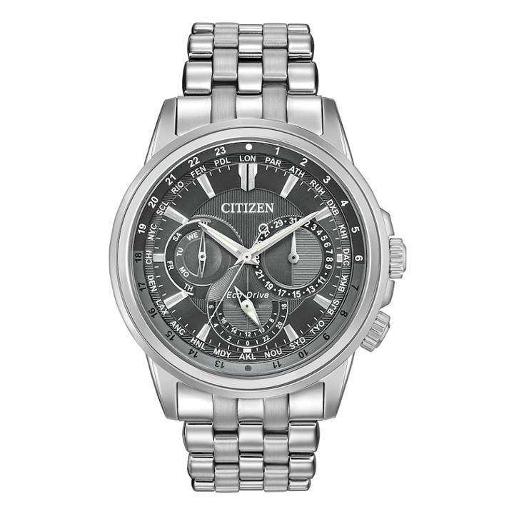 Citizen Eco-drive Men's Calendrier World Time Stainless Steel Watch - Bu2021-51h, Size: Large, Grey