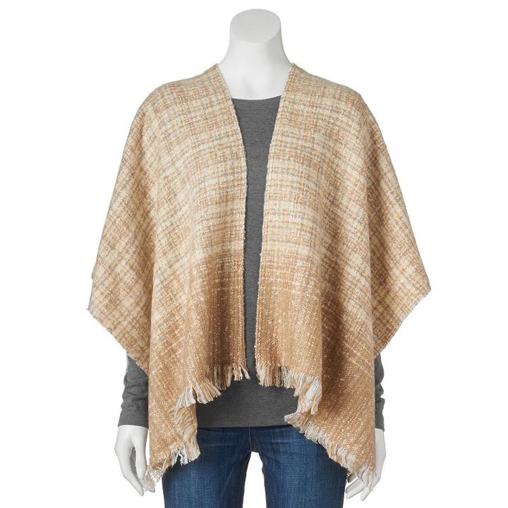 Manhattan Accessories Co. Woven Fringed Ruana, Women's, Dark Beige