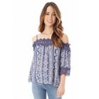 Juniors' Iz Byer Crochet Off-the-shoulder Top, Teens, Size: Xs, Blue Print