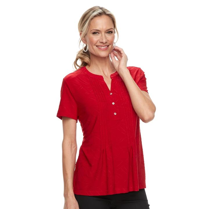 Women's Croft & Barrow&reg; Jacquard Pintuck Henley Top, Size: Xs, Med Red
