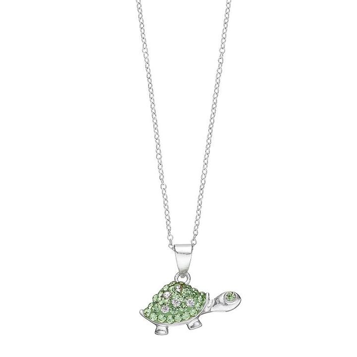 Charming Girl Kids' Sterling Silver Crystal Turtle Pendant Necklace, Green
