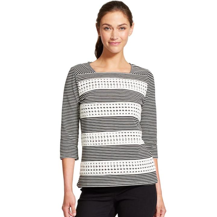 Women's Izod Lace-panel Top, Size: Xl, Caviar Combo