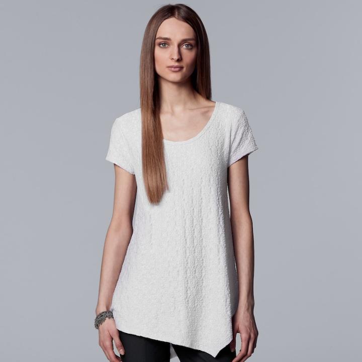 Women's Simply Vera Vera Wang Pucker Asymmetrical Hem Tee, Size: Xl, White