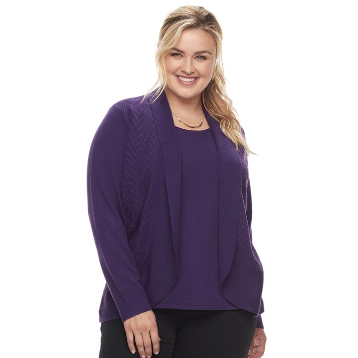 Plus Size Napa Valley Pointelle Stitch 2-fer Sweater, Women's, Size: 2xl, Drk Purple