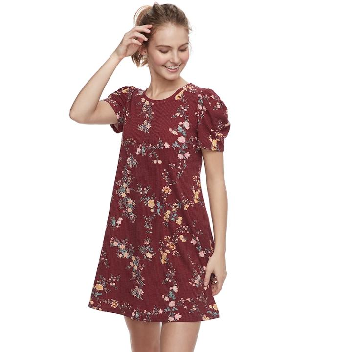 Juniors' Love, Fire Ruched Sleeve Ribbed Swing Dress, Teens, Size: Xs, Dark Red