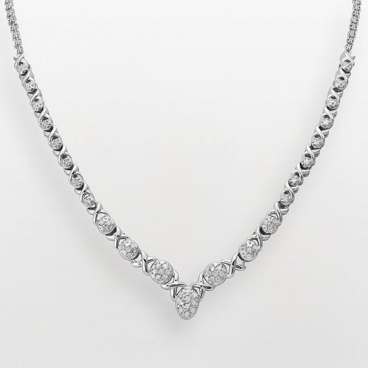 Sterling Silver 1/2-ct. T.w. Diamond Xo Necklace, Women's, Size: 17, White