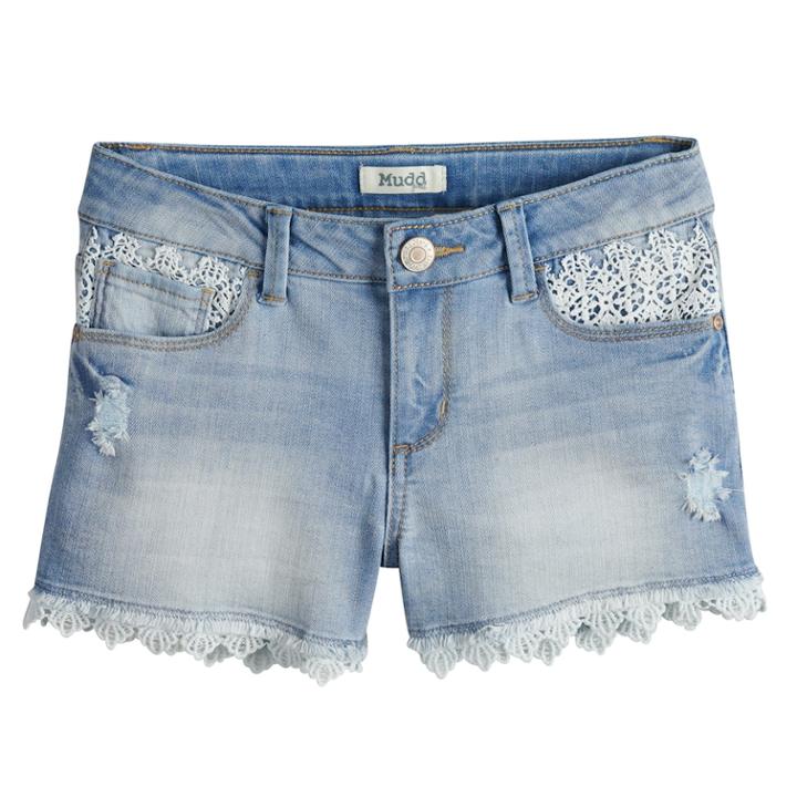 Girls 7-16 & Plus Size Mudd&reg; Crochet Trim Denim Shorts, Size: 8, Med Blue