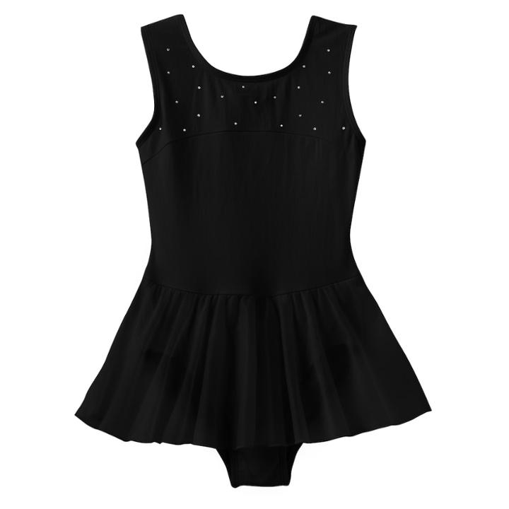 Girls Jacques Moret&reg; Stud Sparkle Skirted Tank Dance Leotard, Size: Large, Black