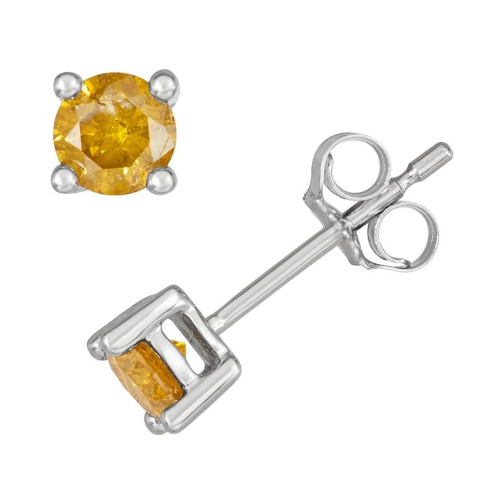 10k White Gold 1/2 Carat T.w. Yellow Diamond Stud Earrings, Women's