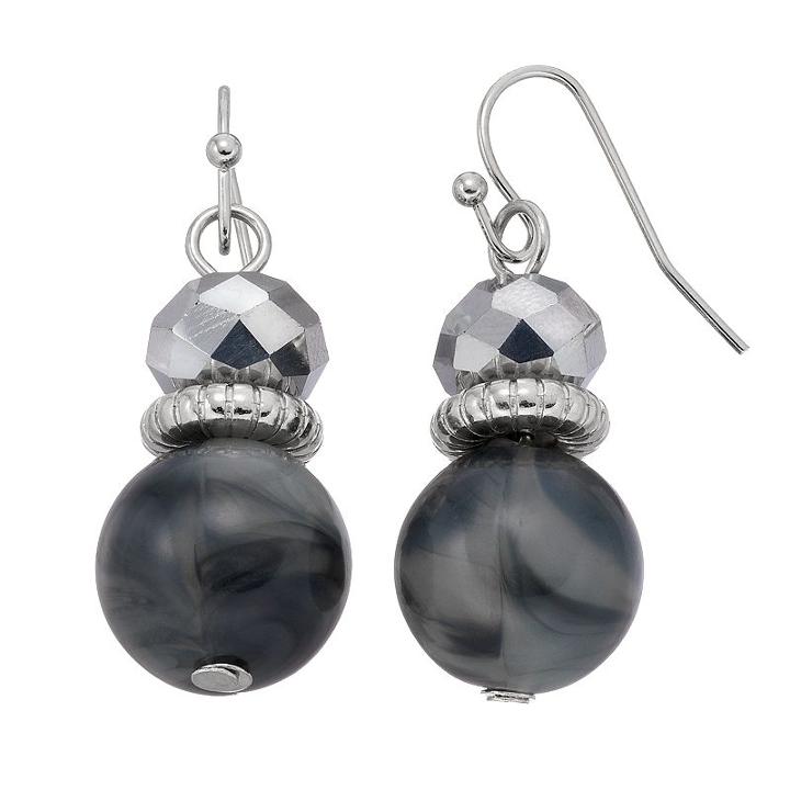 Gray Marbled Bead Nickel Free Linear Drop Earrings, Women's, Grey