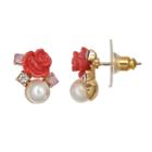 Lc Lauren Conrad Red Flower Cluster Stud Earrings, Women's, Gold