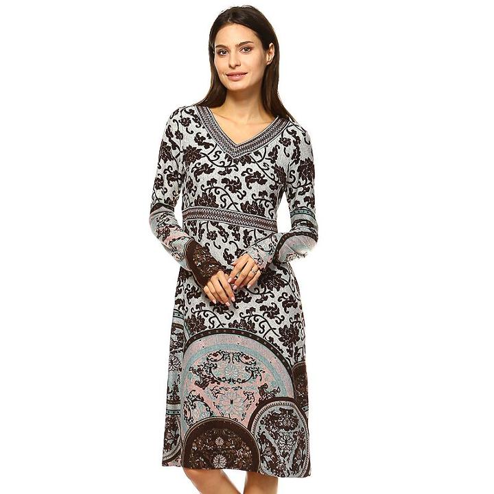Women's White Mark Print Midi Sweaterdress, Size: Medium, Brown
