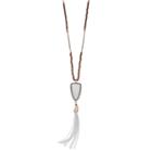 Long Beaded Triangular Tassel Pendant Necklace, Women's, White