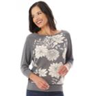 Women's Apt. 9&reg; 3/4 Sleeve Raglan Top, Size: Medium, Charcoal Ivory Floral