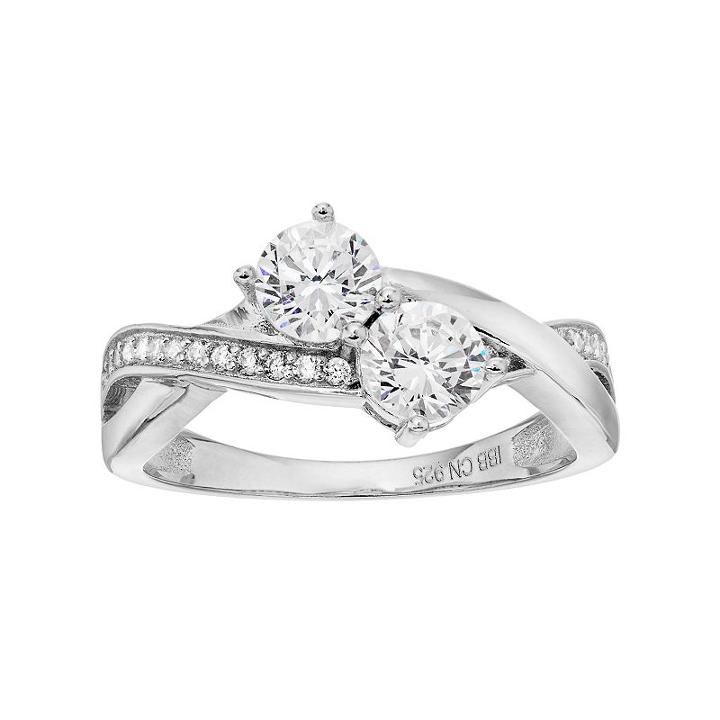 Intertwined Sterling Silver Cubic Zirconia 2-stone Ring, Women's, Size: 8, White