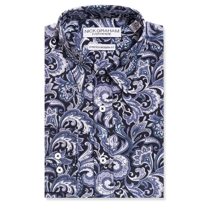 Men's Nick Graham Everywhere Modern-fit Stretch Dress Shirt, Size: L-34/35, Black