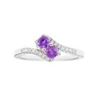 Sterling Silver Amethyst Two Stone & Diamond Accent Bypass Ring, Women's, Size: 7, Purple