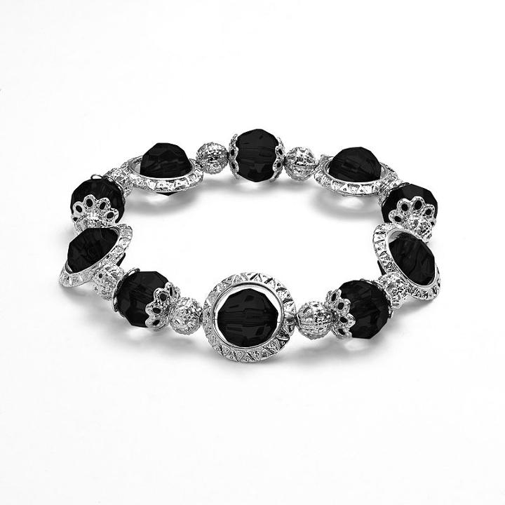 1928 Orbital Faceted Bead Stretch Bracelet, Women's, Size: 7, Black
