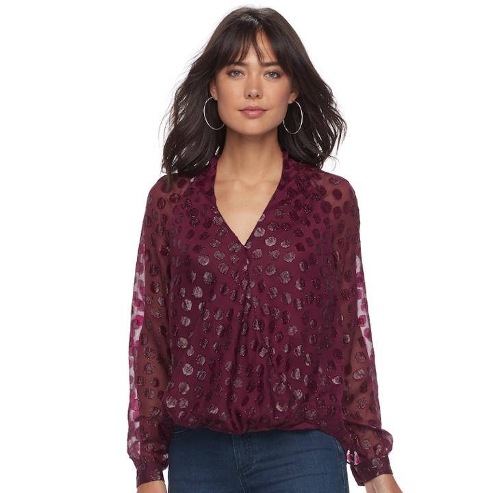 Petite Jennifer Lopez Dot Crossover Top, Women's, Size: Xs Petite, Med Purple