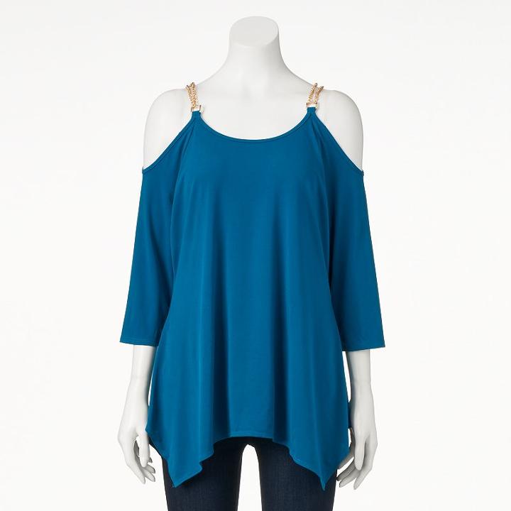 Women's Double Click Chain Cold-shoulder Top, Size: Small, Turquoise/blue (turq/aqua)