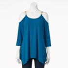 Women's Double Click Chain Cold-shoulder Top, Size: Small, Turquoise/blue (turq/aqua)
