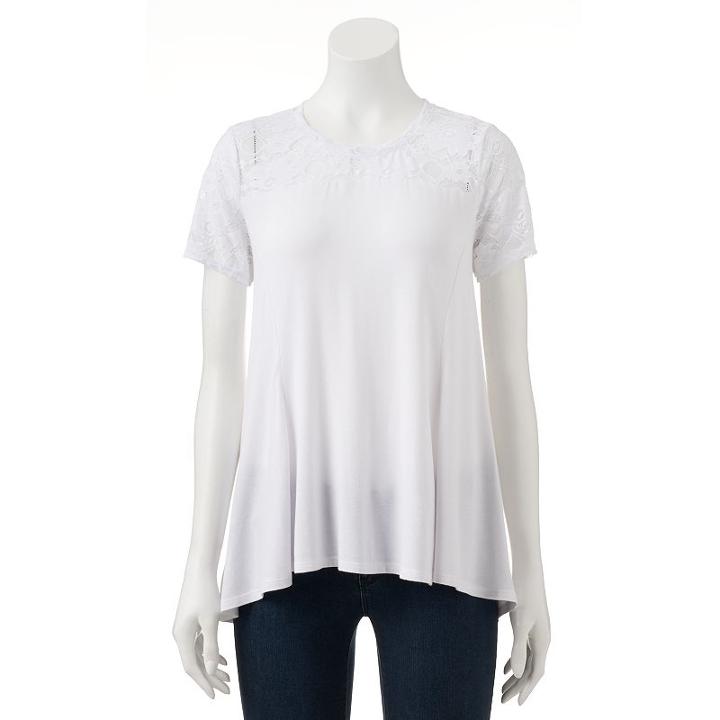 Women's Apt. 9&reg; Lace Yoke Tee, Size: Xl, White