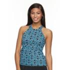 Women's A Shore Fit Hip Minimizer High-neck Tankini Top, Size: 6, Blue
