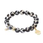 Tfs Jewelry 14k Gold Over Silver Black Agate Bead & Hamsa Charm Stretch Bracelet, Women's, Size: 7