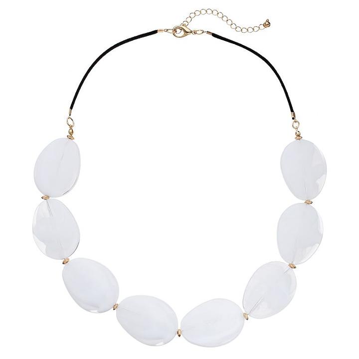 White Oblong Oval Beaded Faux Suede Necklace, Women's