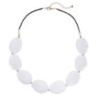 White Oblong Oval Beaded Faux Suede Necklace, Women's