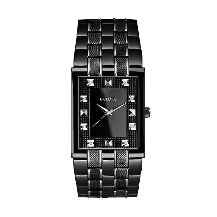 Bulova Men's Diamond Stainless Steel Watch - 98d111, Black