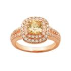Champagne And White Cubic Zirconia 18k Rose Gold Over Silver Tiered Halo Ring, Women's, Size: 7, Brown
