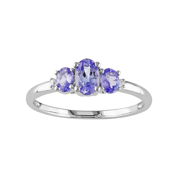 Tanzanite & Diamond Accent 10k White Gold 3-stone Ring, Women's, Size: 6, Purple