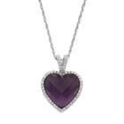 Sterling Silver Glass & Cubic Zirconia Heart Halo Pendant, Women's, Size: 18, Purple