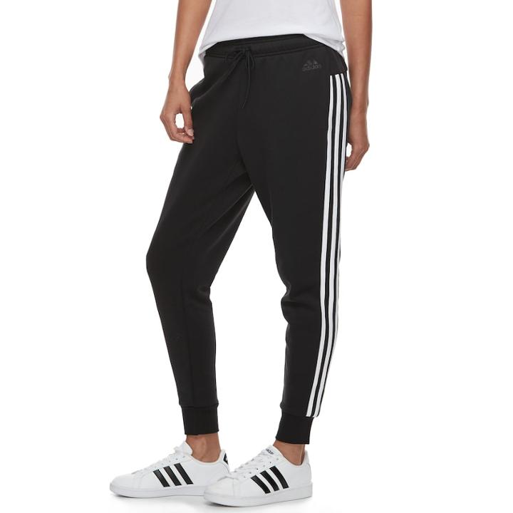 Women's Adidas Fleece Striped Jogger Pants, Size: Medium, Black