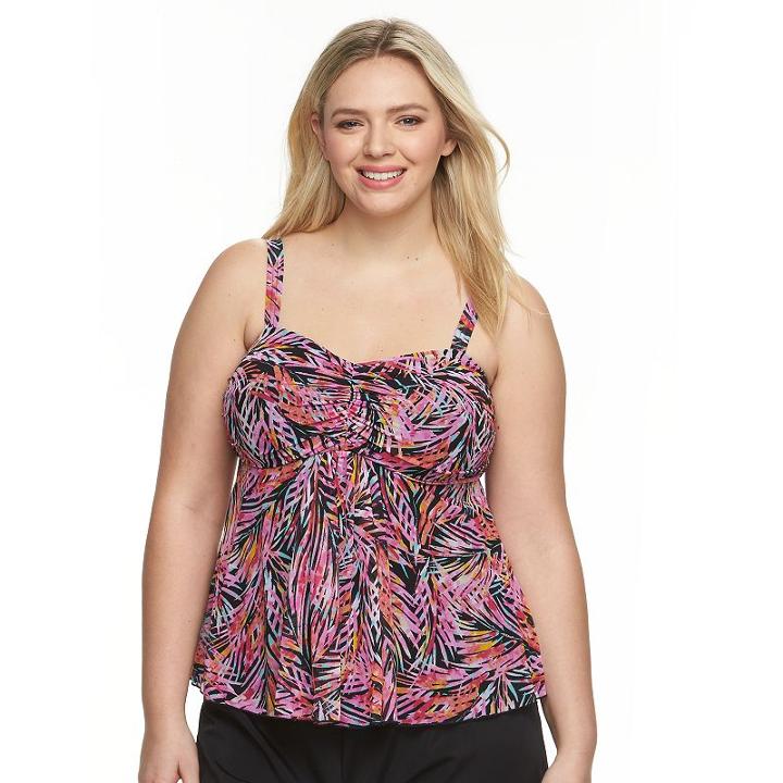 Plus Size A Shore Fit Tummy Slimmer Mesh Tankini Top, Women's, Size: 22 W, Pink