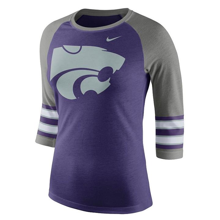 Women's Nike Kansas State Wildcats Striped Sleeve Tee, Size: Medium, Purple