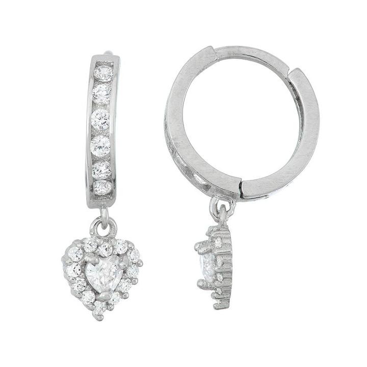 Junior Jewels Kids' Sterling Silver Cubic Zirconia Heart Drop Earrings, Girl's, White