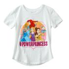 Disney Princess Ariel, Cinderella, Rapunzel, & Belle Girls Plus Size #powerprincess Glitter Graphic Tee, Girl's, Size: L Plus, White