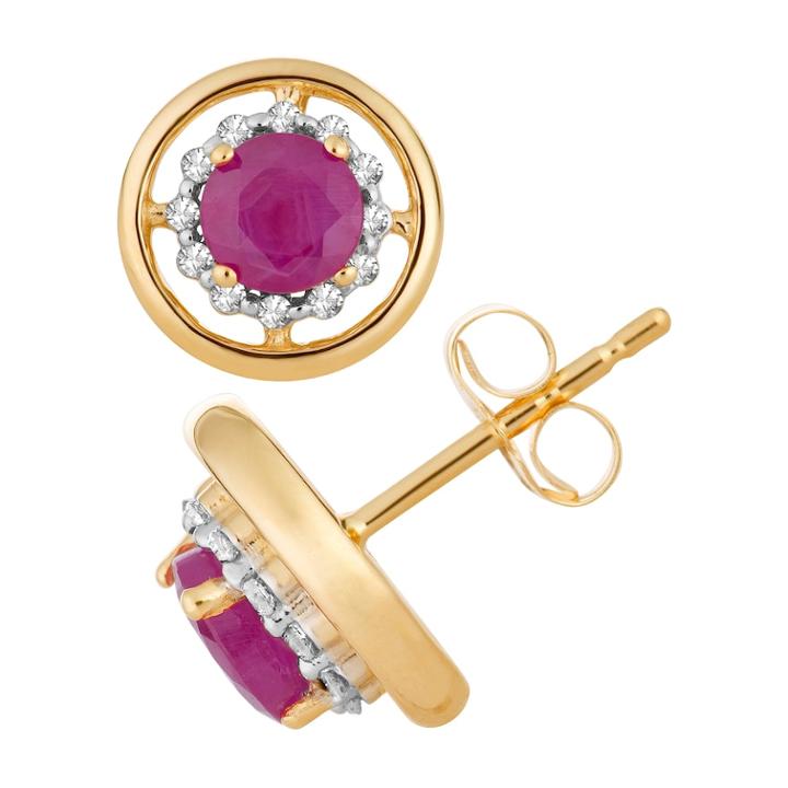 10k Gold Ruby & 1/8 Carat T.w. Diamond Stud Earrings, Women's, Red