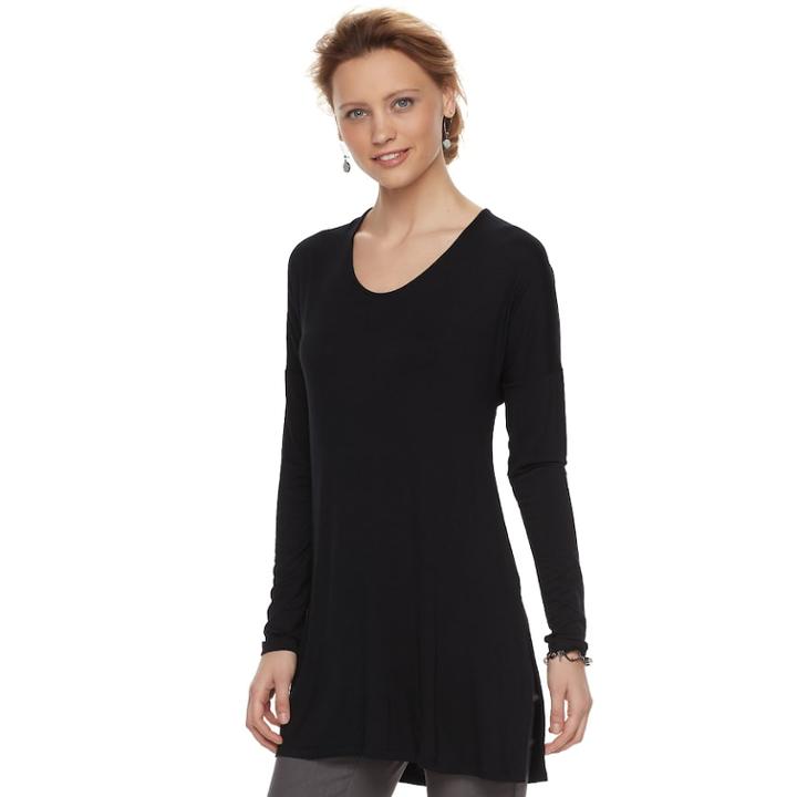 Women's Apt. 9® Marled Scoopneck Tunic, Size: Large, Black
